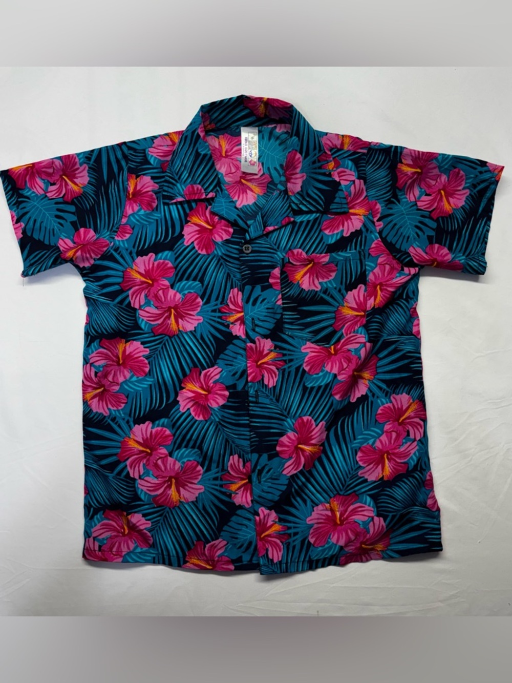India Boutique Navy Button-Front Shirt with Pink Floral Print Size 12